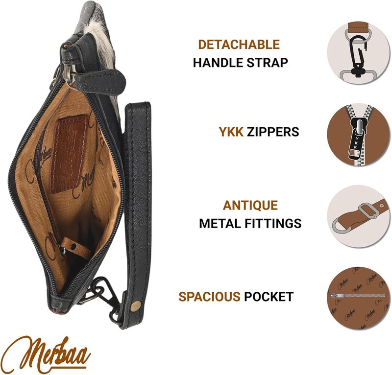Merbaa Store Women Hand tooled Natural Cowhide Leather hand Clutch | Hand Bag | Purse | Coin Pouch Bag valentines day gifts - Image 4